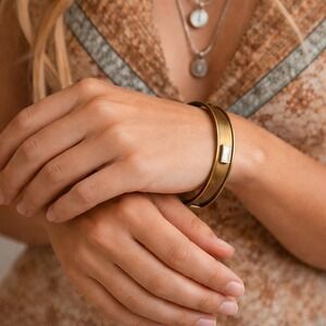 Serefina Urban Vintage Brass Baguette Crystal Cuff Bracelet Antique Gold Tone